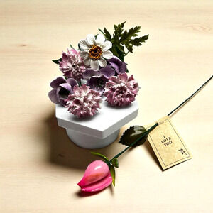 Coquina Seashell Flowers Art Arrangement The Shellhouse Pink Long Stem Rose